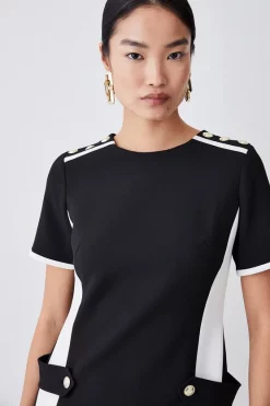 Cheap 😍 Karen Millen Compact Stretch Tipped A Line Mini 👗 Dress 🔔 -Occasionwear Popular Store bkk08624 black xl 1