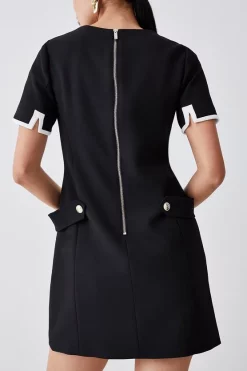 Cheap 😍 Karen Millen Compact Stretch Tipped A Line Mini 👗 Dress 🔔 -Occasionwear Popular Store bkk08624 black xl 4