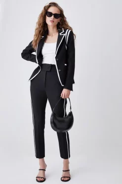 Flash Sale 🔥 Karen Millen Compact Stretch Tipped Detail Single Breasted Blazer 😍 -Occasionwear Popular Store bkk08625 black xl 2