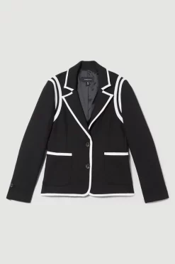 Flash Sale 🔥 Karen Millen Compact Stretch Tipped Detail Single Breasted Blazer 😍 -Occasionwear Popular Store bkk08625 black xl 3