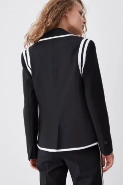 Flash Sale 🔥 Karen Millen Compact Stretch Tipped Detail Single Breasted Blazer 😍 -Occasionwear Popular Store bkk08625 black xl 4