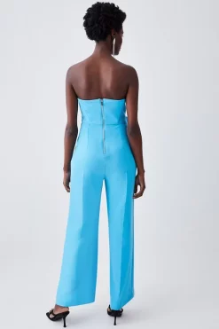 Coupon 😀 Karen Millen Compact Stretch Tux Bandeau Wide Leg Jumpsuit 🎁 -Occasionwear Popular Store bkk08626 aqua xl 4