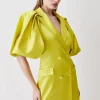 Buy 🎉 Karen Millen Italian Structured Satin Statement Sleeve Double Breasted Mini 👗 Dress ⭐ -Occasionwear Popular Store bkk08636 lime20yellow xl