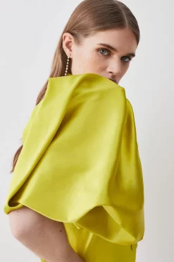 Buy 🎉 Karen Millen Italian Structured Satin Statement Sleeve Double Breasted Mini 👗 Dress ⭐ -Occasionwear Popular Store bkk08636 lime20yellow xl 1
