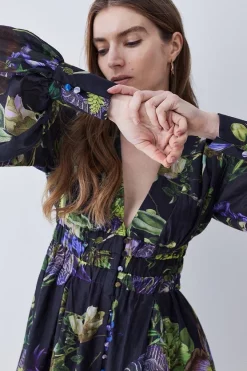 Hot Sale 😀 Karen Millen Silk Cotton Botanica Floral Woven Short 👗 Dress ⌛ -Occasionwear Popular Store bkk08652 floral xl 1