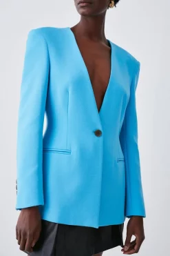 Best reviews of 👏 Karen Millen Compact Stretch Tailored Collarless Blazer 🎉 -Occasionwear Popular Store bkk08658 aqua xl 1