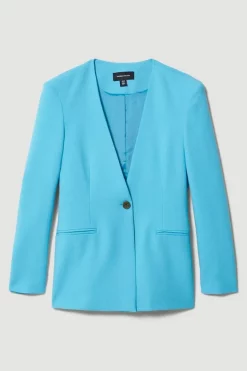 Best reviews of 👏 Karen Millen Compact Stretch Tailored Collarless Blazer 🎉 -Occasionwear Popular Store bkk08658 aqua xl 3