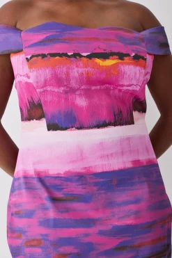 Best deal 👍 Karen Millen Plus Size Italian Signature Stretch Painternly Bardot Midi 👗 Dress - multi 🎉 -Occasionwear Popular Store bkk08666 multi xl 1