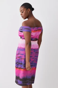 Best deal 👍 Karen Millen Plus Size Italian Signature Stretch Painternly Bardot Midi 👗 Dress - multi 🎉 -Occasionwear Popular Store bkk08666 multi xl 2