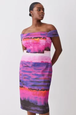 Best deal 👍 Karen Millen Plus Size Italian Signature Stretch Painternly Bardot Midi 👗 Dress - multi 🎉 -Occasionwear Popular Store bkk08666 multi xl 4
