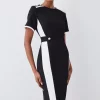 Flash Sale 👍 Karen Millen Compact Stretch Contrast Panel Midi Pencil 👗 Dress ❤️ -Occasionwear Popular Store bkk08672 black xl