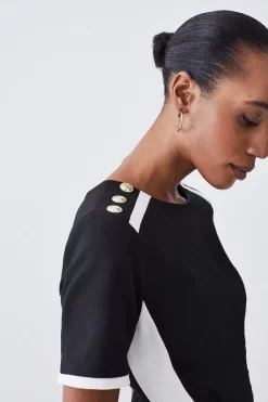 Flash Sale 👍 Karen Millen Compact Stretch Contrast Panel Midi Pencil 👗 Dress ❤️ -Occasionwear Popular Store bkk08672 black xl 1