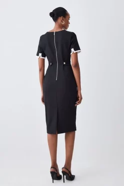 Flash Sale 👍 Karen Millen Compact Stretch Contrast Panel Midi Pencil 👗 Dress ❤️ -Occasionwear Popular Store bkk08672 black xl 2