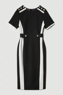 Flash Sale 👍 Karen Millen Compact Stretch Contrast Panel Midi Pencil 👗 Dress ❤️ -Occasionwear Popular Store bkk08672 black xl 3