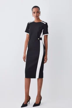 Flash Sale 👍 Karen Millen Compact Stretch Contrast Panel Midi Pencil 👗 Dress ❤️ -Occasionwear Popular Store bkk08672 black xl 4
