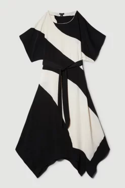 Discount ⭐ Karen Millen Petite Soft Tailored Colour Block Tie Waist Midi 👗 Dress - mono 👍 -Occasionwear Popular Store bkk08676 mono xl 3