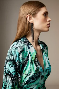 Flash Sale 🎁 Karen Millen Petite British Museum Star Mapped Batwing 👗 Dress - green ⭐ -Occasionwear Popular Store bkk08807 green xl 2