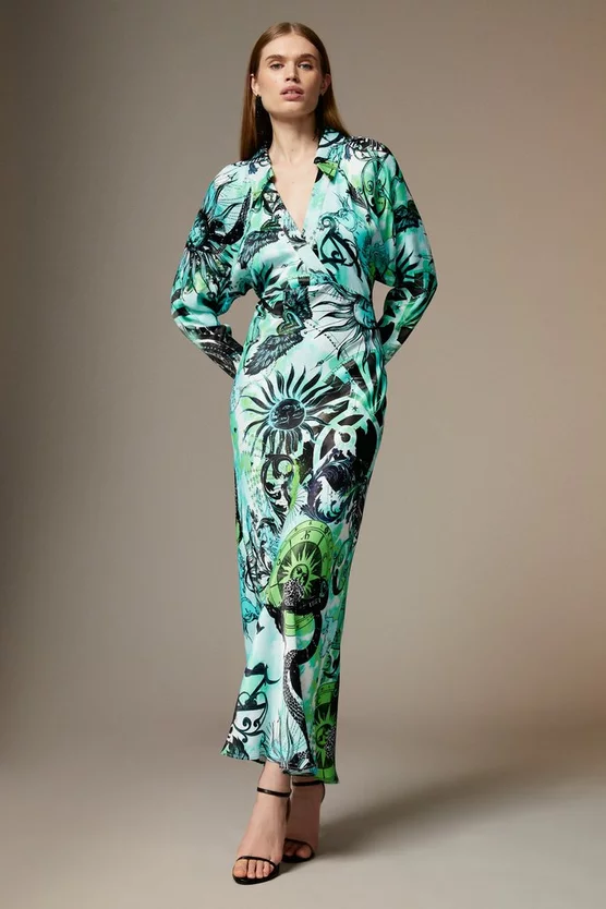Wholesale ✨ Karen Millen British Museum Star Mapped Batwing 👗 Dress - green ✨ 3 Wholesale ✨ Karen Millen British Museum Star Mapped Batwing 👗 Dress - green ✨