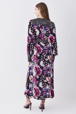 Cheap 🔔 Karen Millen Butterfly Print Plunge Neck Woven Midi 👗 Dress - purple 🔥 -Occasionwear Popular Store bkk08877 purple xl 2