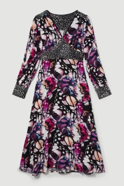 Cheap 🔔 Karen Millen Butterfly Print Plunge Neck Woven Midi 👗 Dress - purple 🔥 -Occasionwear Popular Store bkk08877 purple xl 3