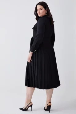 Cheap 🎁 Karen Millen Plus Size Forever Pleat Belted Trench Midi 👗 Dress 🧨 -Occasionwear Popular Store bkk08916 black xl 2