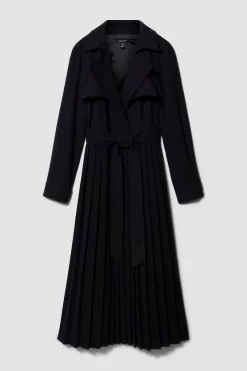 Cheap 🎁 Karen Millen Plus Size Forever Pleat Belted Trench Midi 👗 Dress 🧨 -Occasionwear Popular Store bkk08916 black xl 3