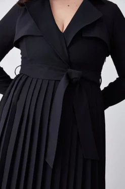 Cheap 🎁 Karen Millen Plus Size Forever Pleat Belted Trench Midi 👗 Dress 🧨 -Occasionwear Popular Store bkk08916 black xl 4