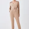 Cheapest 🎁 Karen Millen Petite Compact Stretch Button Detail Slim Leg Jumpsuit - camel 😀 -Occasionwear Popular Store bkk08918 camel xl