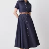 Best reviews of ⭐ Karen Millen Tailored Denim Belted Midi 👚 Shirt 👗 Dress - denim-blue 🤩 -Occasionwear Popular Store bkk08938 denim blue xl