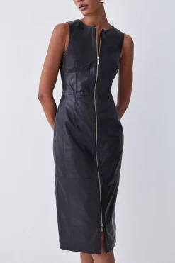 Coupon 🤩 Karen Millen Leather Zip Though Pencil Midi 👗 Dress 😀 -Occasionwear Popular Store bkk08944 black xl 1