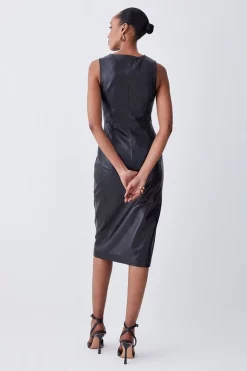Coupon 🤩 Karen Millen Leather Zip Though Pencil Midi 👗 Dress 😀 -Occasionwear Popular Store bkk08944 black xl 2