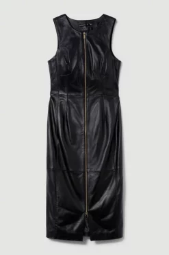 Coupon 🤩 Karen Millen Leather Zip Though Pencil Midi 👗 Dress 😀 -Occasionwear Popular Store bkk08944 black xl 3