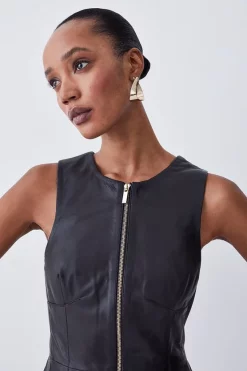 Coupon 🤩 Karen Millen Leather Zip Though Pencil Midi 👗 Dress 😀 -Occasionwear Popular Store bkk08944 black xl 4