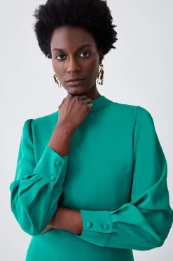 Deals 🔥 Karen Millen Tall Soft Tailored High Low Sleeved Midi 👗 Dress 😍 -Occasionwear Popular Store bkk08964 green xl 1