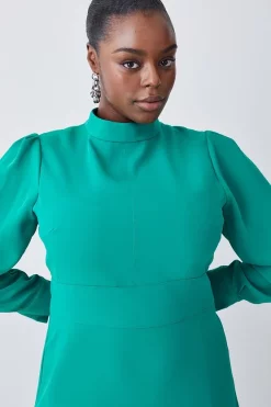 Discount ⭐ Karen Millen Plus Size Soft Tailored High Low Sleeved Midi 👗 Dress 🌟 -Occasionwear Popular Store bkk08966 green xl 1