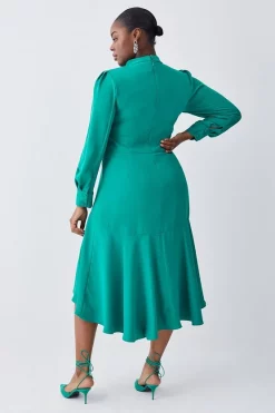 Discount ⭐ Karen Millen Plus Size Soft Tailored High Low Sleeved Midi 👗 Dress 🌟 -Occasionwear Popular Store bkk08966 green xl 2