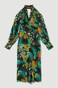 Coupon 🛒 Karen Millen Metallic Iridescent Column Midi 👗 Dress ⌛ -Occasionwear Popular Store bkk08989 green xl 3