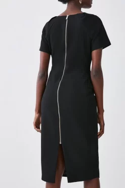 Outlet ❤️ Karen Millen Structured Crepe Square Neck Midi 👗 Dress ⌛ -Occasionwear Popular Store bkk08994 black xl 4