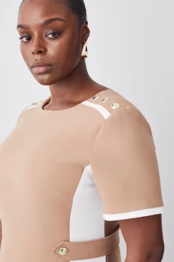 New 😍 Karen Millen Plus Size Compact Stretch Contrast Panel Midi Pencil 👗 Dress - camel 🔥 -Occasionwear Popular Store bkk09116 camel xl 4