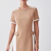 Deals 👏 Karen Millen Petite Compact Stretch Tipped A Line Mini 👗 Dress - camel 💯 -Occasionwear Popular Store bkk09117 camel xl