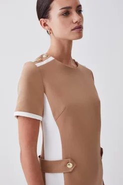 Deals 👏 Karen Millen Petite Compact Stretch Tipped A Line Mini 👗 Dress - camel 💯 -Occasionwear Popular Store bkk09117 camel xl 1