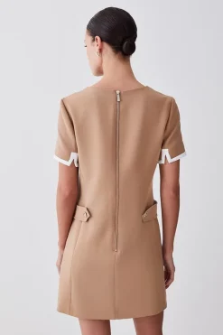 Deals 👏 Karen Millen Petite Compact Stretch Tipped A Line Mini 👗 Dress - camel 💯 -Occasionwear Popular Store bkk09117 camel xl 2