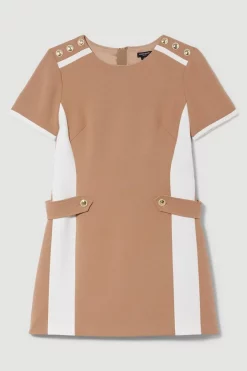 Deals 👏 Karen Millen Petite Compact Stretch Tipped A Line Mini 👗 Dress - camel 💯 -Occasionwear Popular Store bkk09117 camel xl 3