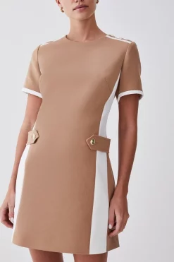 Deals 👏 Karen Millen Petite Compact Stretch Tipped A Line Mini 👗 Dress - camel 💯 -Occasionwear Popular Store bkk09117 camel xl 4