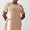 Deals 🤩 Karen Millen Plus Size Compact Stretch Tipped A Line Mini 👗 Dress - camel 🔔