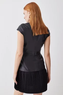 Best Pirce 😉 Karen Millen Leather Pleat 👗 Skirt Mini 👗 Dress - black 👍 -Occasionwear Popular Store bkk09198 black xl 2