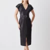 Discount 🧨 Karen Millen Tall Leather Button Detail Shoulder Belted Midi Pencil 👗 Dress - black ✨ -Occasionwear Popular Store bkk09264 black xl