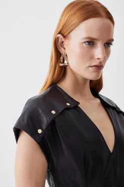 Discount 🧨 Karen Millen Tall Leather Button Detail Shoulder Belted Midi Pencil 👗 Dress - black ✨ -Occasionwear Popular Store bkk09264 black xl 1