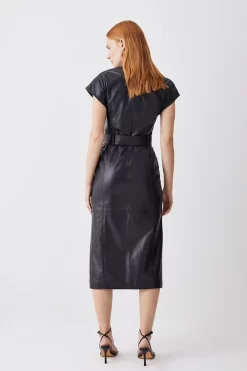Discount 🧨 Karen Millen Tall Leather Button Detail Shoulder Belted Midi Pencil 👗 Dress - black ✨ -Occasionwear Popular Store bkk09264 black xl 2