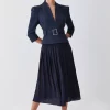 Budget 😉 Karen Millen Petite Structured Crepe Forever Pleated Midi 👗 Dress 😀 -Occasionwear Popular Store bkk09272 navy xl